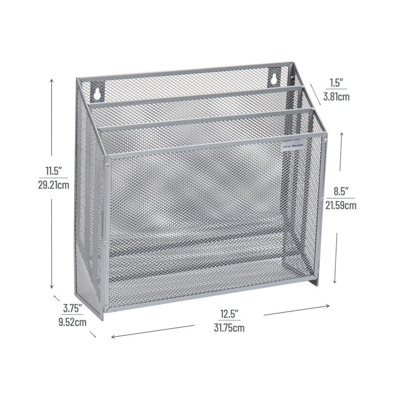 Mind Reader Vertical File Storage, Desktop Organizer, Wall Mount, Office, Metal Mesh, 12.5"L x 3.75"W x 11.5"H, Silver - Image 3